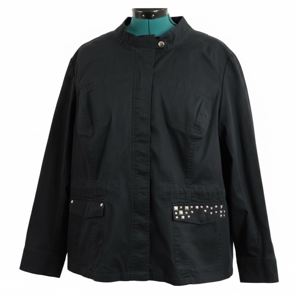 🦄 Lane Bryant Black Utility Jacket w/ Studded Accents RT $80 P:28” L:28”